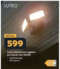 Megaflis Lutec Chimera led vegglampe 2 lys pir sort 5000k tilbud
