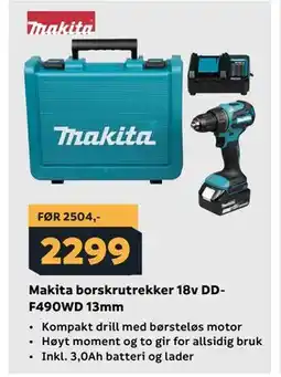 Megaflis Makita borskrutrekker 18v DDF490WD 13mm tilbud