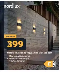 Megaflis Nordlux Kinver 26 vegglampe ip54 led sort tilbud