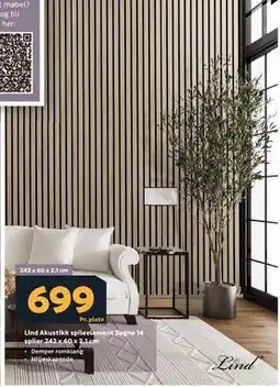 Megaflis Lind Akustikk spileelement Søgne 14 spiler 242 x 60 x 2,1 cm tilbud