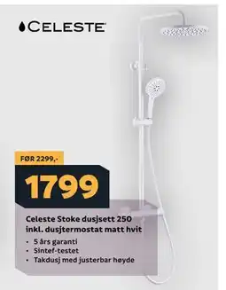 Megaflis Celeste Stoke dusjsett 250 inkl. dusjtermostat matt hvit tilbud