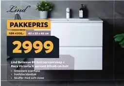 Megaflis Lind Bellevue 80 hvit servantskap + Roca Victoria N servant 80x46 cm hvit tilbud
