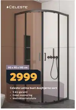 Megaflis Celeste Latina buet dusjhjørne sort tilbud