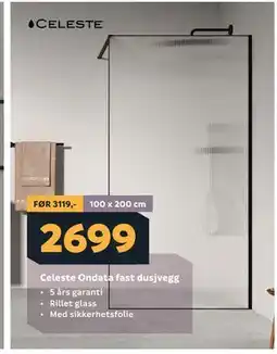 Megaflis Celeste Ondata fast dusjvegg tilbud