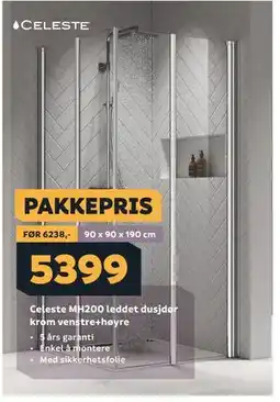 Megaflis Celeste MH200 leddet dusjdør krom venstre+høyre tilbud