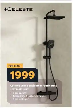 Megaflis Celeste Stone dusjsett m/dusjtermostat matt sort tilbud