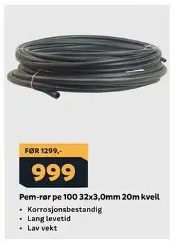 Megaflis Pem-rør pe 100 32x3,0mm 20m kveil tilbud