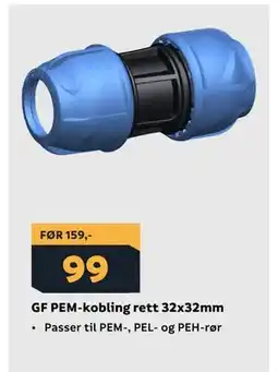 Megaflis GF PEM-kobling rett 32x32mm tilbud