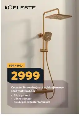 Megaflis Celeste Stone dusjsett m/dusjtermostat matt kobber tilbud