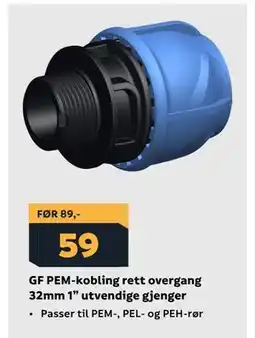 Megaflis GF PEM-kobling rett overgang 32mm 1” utvendige gjenger tilbud
