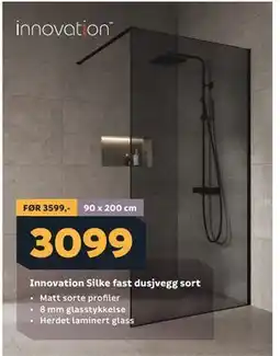 Megaflis Innovation Silke fast dusjvegg sort tilbud