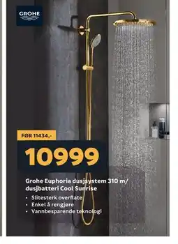 Megaflis Grohe Euphoria dusjsystem 310 m/ dusjbatteri Cool Sunrise tilbud