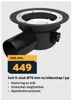 Megaflis Joti K-sluk Ø75 mm m/sideutløp i pp tilbud