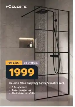 Megaflis Celeste Nero dusjvegg høyre/venstre sort tilbud
