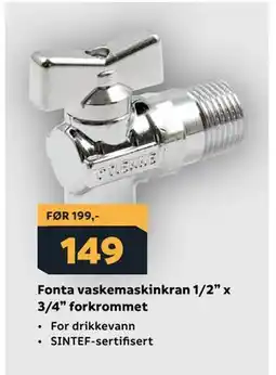 Megaflis Fonta vaskemaskinkran 1/2” x 3/4” forkrommet tilbud