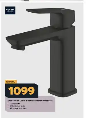 Megaflis Grohe Pulse Clova m servantbatteri matt sort tilbud