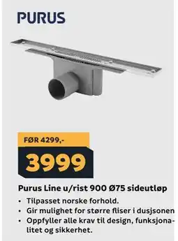 Megaflis Purus Line u/rist 900 Ø75 sideutløp tilbud