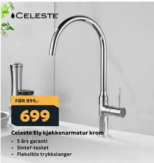 Megaflis Celeste Ely kjøkkenarmatur krom tilbud