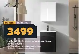 Megaflis Lind Sæby 50 baderomsmøbel sort m/speilskap tilbud