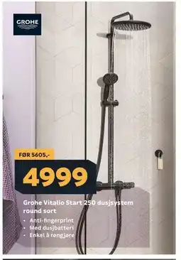 Megaflis Grohe Vitalio Start 250 dusjsystem round sort tilbud