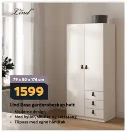 Megaflis Lind Base garderobeskap hvit tilbud