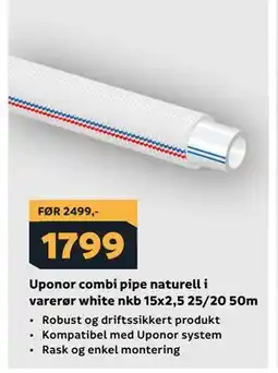Megaflis Uponor combi pipe naturell i varerør white nkb 15x2,5 25/20 50m tilbud