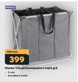 Megaflis Wenko Trio skittentøyskurv mørk grå tilbud