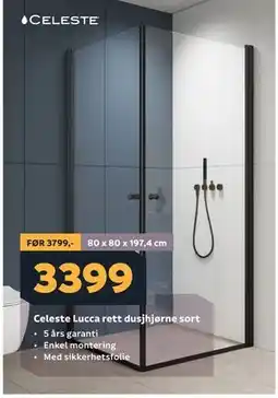 Megaflis Celeste Lucca rett dusjhjørne sort tilbud