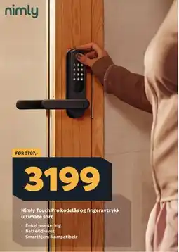 Megaflis Nimly Touch Pro kodelås og fingeravtrykk ultimate sort tilbud