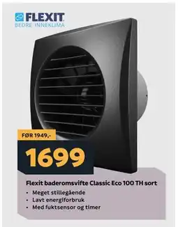 Megaflis Flexit baderomsvifte Classic Eco 100 TH sort tilbud