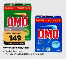 Megaflis Omo Pluss hvitt/color tilbud