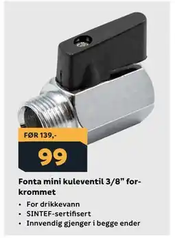 Megaflis Fonta mini kuleventil 3/8” forkrommet tilbud