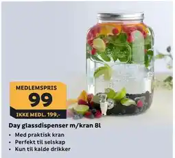 Megaflis Day glassdispenser m/kran 8l tilbud