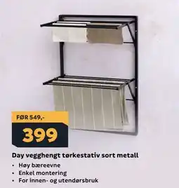 Megaflis Day vegghengt tørkestativ sort metall tilbud
