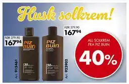 Sparkjøp ALL SOLKREM FRA PIZ BUIN tilbud