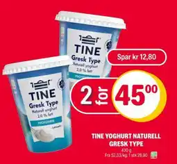 Coop Extra TINE YOGHURT NATURELL GREKSK TYPE tilbud