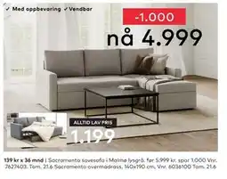 Skeidar Sacramento sovesofa tilbud
