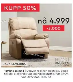 Skeidar Denver recliner elektrisk tilbud