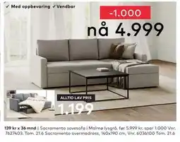 Skeidar Sacramento overmadrass tilbud