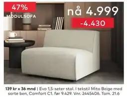 Skeidar Evo 1,5-seter stol tilbud