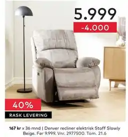 Skeidar Denver recliner elektrisk tilbud