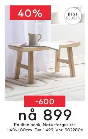 Skeidar Pauline benk tilbud