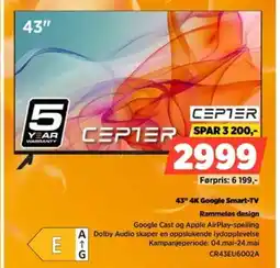 POWER CEPTER 43" 4K Google Smart-TV Rammeløs design tilbud