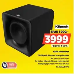 POWER Klipsch Aktiv subwoofer Til Klipsch Flexus Core-lydplanke tilbud