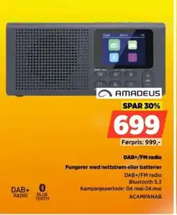 POWER Amadeus dab+/fm radio fungerer med nettstrøm eller batterier tilbud