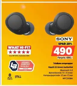 POWER SONY Trådløse ørepropper Opptil 22 timers batteritid tilbud