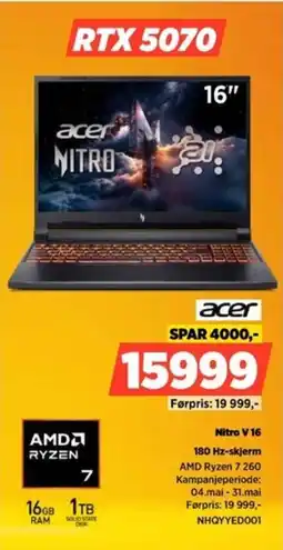 POWER Acer nitro v 16 180 hz-skjerm tilbud