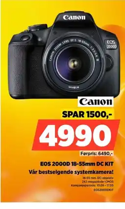 POWER Canon EOS 2000D 18-55mm DC KIT Vår bestselgende systemkamera! tilbud