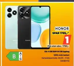 POWER HONOR X5c 4 GB RAM 64 GB lagring 5260 mAh batteri tilbud