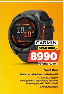 POWER GARMIN Fenix 8 51mm Nesten en måned med batterilevetid tilbud
